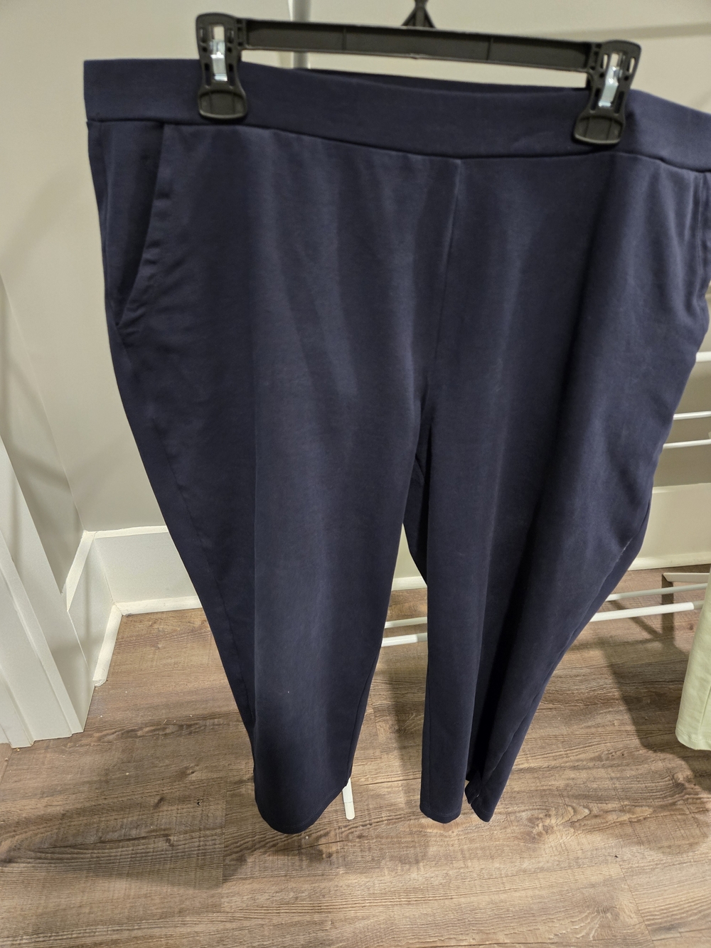 Susan Graver Navy Pull-On Cropped Wide-Leg Pants